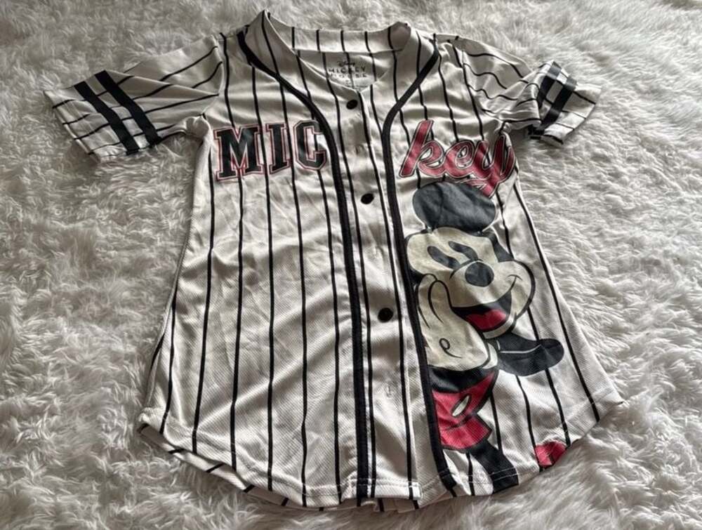 Disney‎ Mickey Mouse Pinstripe Button-Up Baseball Jersey Shirt